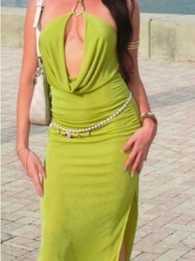 Lime Green Cowl Neck Maxi Dress - Women